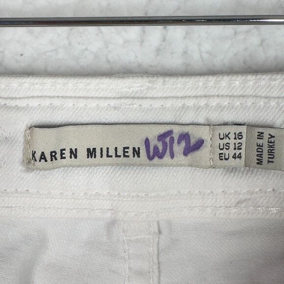 Karen Millen Biker Moto Jeans 12 (35x29) White Slim Zip Pockets Seam‎ Detailing - Picture 9 of 13